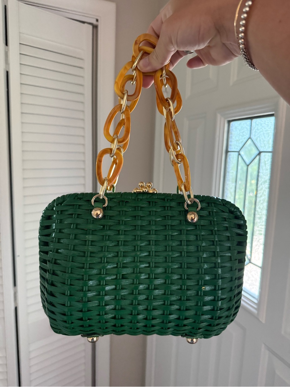 Frances Valentine Hen Wicker Bag - Dark Green